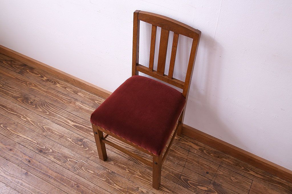 アンティーク家具　和製アンティーク　落ち着きのある色味のナラ材のチェア(椅子、ダイニングチェア)(2)