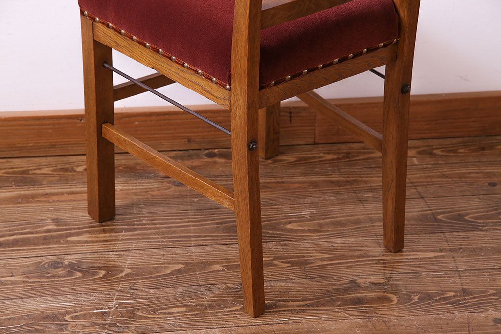 アンティーク家具　和製アンティーク　落ち着きのある色味のナラ材のチェア(椅子、ダイニングチェア)(2)