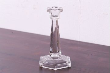 アンティーク雑貨　イギリスビンテージ　ガラス製　シンプルな六角型キャンドルスタンド(ろうそく立て)