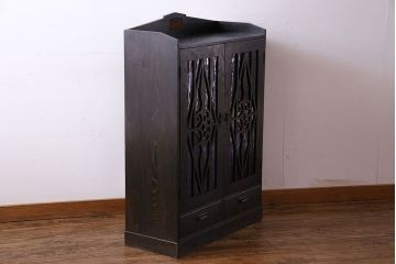 アンティーク家具　大正ロマン!存在感のある色ガラスブックケース(本箱、本棚、キャビネット)