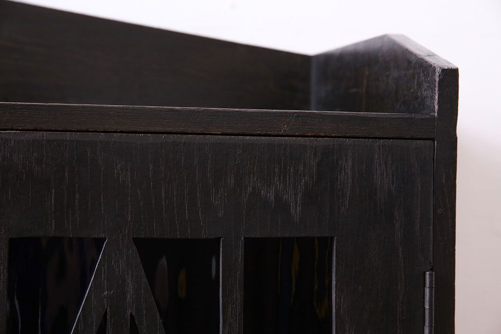 アンティーク家具　大正ロマン!存在感のある色ガラスブックケース(本箱、本棚、キャビネット)