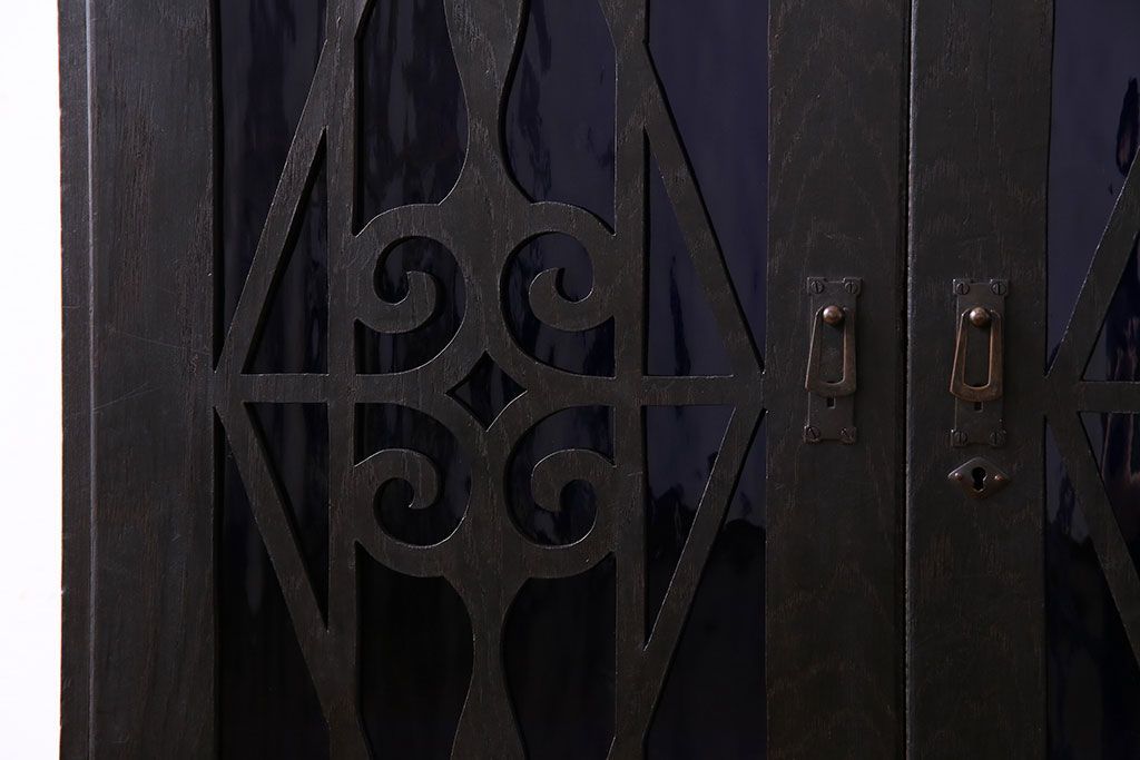 アンティーク家具　大正ロマン!存在感のある色ガラスブックケース(本箱、本棚、キャビネット)