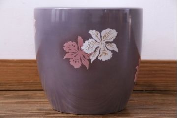 アンティーク雑貨　ノリタケ・則武(日陶)　減紫色　上品な花柄が魅力の火鉢(手あぶり、鉢カバー、傘立て)