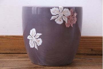 アンティーク雑貨　ノリタケ・則武(日陶)　減紫色　上品な花柄が魅力の火鉢(手あぶり、鉢カバー、傘立て)