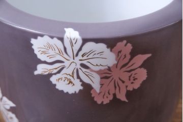 アンティーク雑貨　ノリタケ・則武(日陶)　減紫色　上品な花柄が魅力の火鉢(手あぶり、鉢カバー、傘立て)
