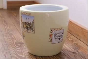 アンティーク雑貨　オールドノリタケ(日陶)　「東海道五十三次」火鉢(手あぶり、鉢カバー、傘立て)