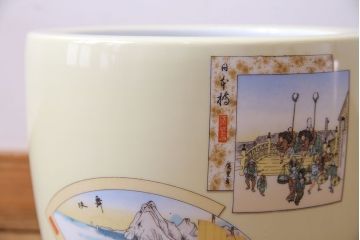 アンティーク雑貨　オールドノリタケ(日陶)　「東海道五十三次」火鉢(手あぶり、鉢カバー、傘立て)