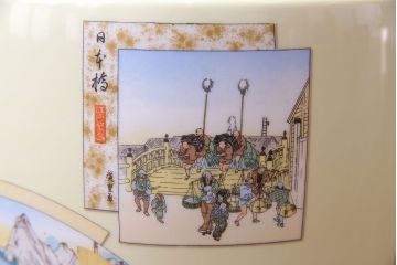 アンティーク雑貨　オールドノリタケ(日陶)　「東海道五十三次」火鉢(手あぶり、鉢カバー、傘立て)
