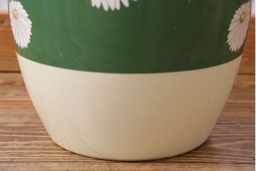 アンティーク雑貨　オールドノリタケ・則武(日陶) 緑地　白菊文様　バイカラーがおしゃれな壱型火鉢(手あぶり、鉢カバー、傘立て)