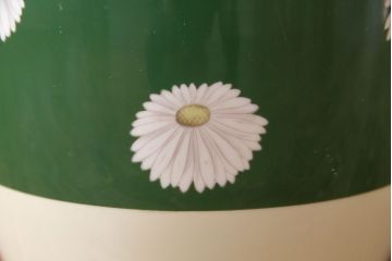 アンティーク雑貨　オールドノリタケ・則武(日陶) 緑地　白菊文様　バイカラーがおしゃれな壱型火鉢(手あぶり、鉢カバー、傘立て)