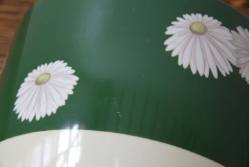 アンティーク雑貨　オールドノリタケ・則武(日陶) 緑地　白菊文様　バイカラーがおしゃれな壱型火鉢(手あぶり、鉢カバー、傘立て)