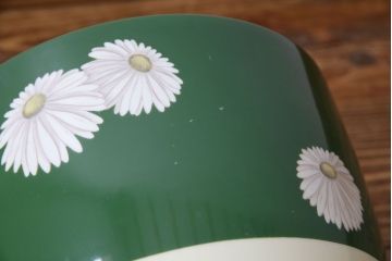 アンティーク雑貨　オールドノリタケ・則武(日陶) 緑地　白菊文様　バイカラーがおしゃれな壱型火鉢(手あぶり、鉢カバー、傘立て)