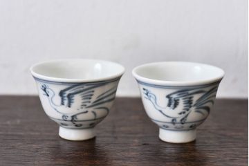 桑名萬古　清香堂　月華作　箱付　鳳凰盃一対(お猪口)