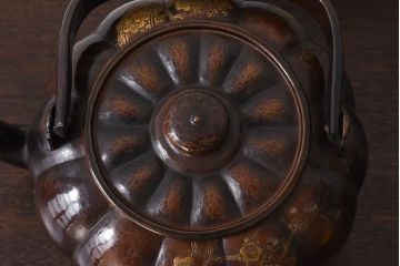 アンティーク雑貨　大正期　鎚起銅器　南瓜型薬缶(水注、鉄瓶)