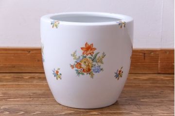アンティーク雑貨　オールドノリタケ(日陶)　色絵　草花　上品な雰囲気漂う壱型火鉢(手あぶり、鉢カバー、傘立て)(1)