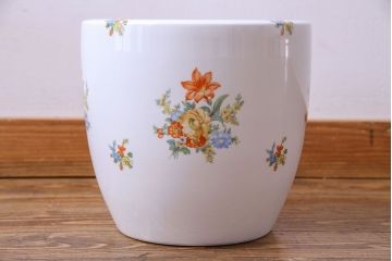 アンティーク雑貨　オールドノリタケ(日陶)　色絵　草花　上品な雰囲気漂う壱型火鉢(手あぶり、鉢カバー、傘立て)(1)