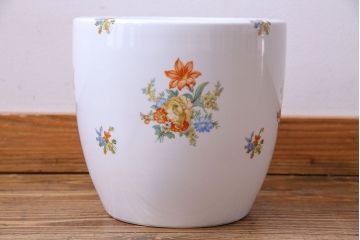 アンティーク雑貨　オールドノリタケ(日陶)　色絵　草花　上品な雰囲気漂う壱型火鉢(手あぶり、鉢カバー、傘立て)(1)