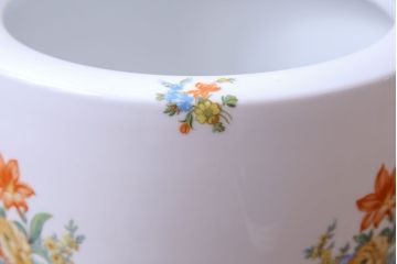 アンティーク雑貨　オールドノリタケ(日陶)　色絵　草花　上品な雰囲気漂う壱型火鉢(手あぶり、鉢カバー、傘立て)(1)