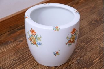 アンティーク雑貨　オールドノリタケ(日陶)　色絵　草花　上品な雰囲気漂う壱型火鉢(手あぶり、鉢カバー、傘立て)(2)