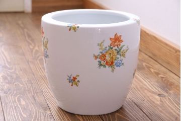 アンティーク雑貨　オールドノリタケ(日陶)　色絵　草花　上品な雰囲気漂う壱型火鉢(手あぶり、鉢カバー、傘立て)(2)