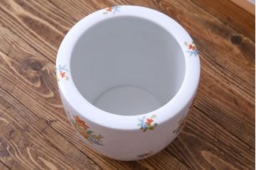 アンティーク雑貨　オールドノリタケ(日陶)　色絵　草花　上品な雰囲気漂う壱型火鉢(手あぶり、鉢カバー、傘立て)(2)