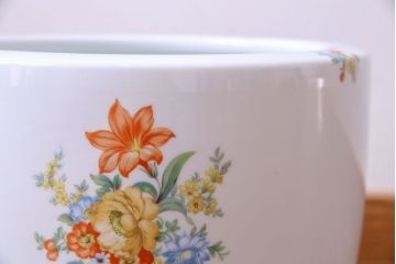 アンティーク雑貨　オールドノリタケ(日陶)　色絵　草花　上品な雰囲気漂う壱型火鉢(手あぶり、鉢カバー、傘立て)(2)