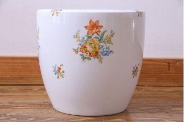 アンティーク雑貨　オールドノリタケ(日陶)　色絵　草花　上品な雰囲気漂う壱型火鉢(手あぶり、鉢カバー、傘立て)(2)