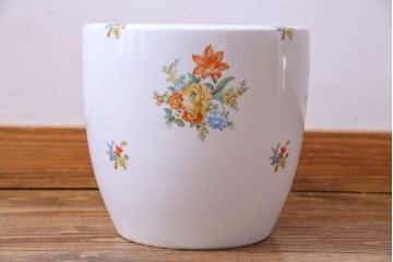 アンティーク雑貨　オールドノリタケ(日陶)　色絵　草花　上品な雰囲気漂う壱型火鉢(手あぶり、鉢カバー、傘立て)(2)