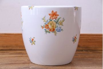 アンティーク雑貨　オールドノリタケ(日陶)　色絵　草花　上品な雰囲気漂う壱型火鉢(手あぶり、鉢カバー、傘立て)(2)