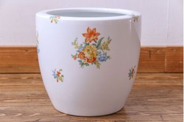アンティーク雑貨　オールドノリタケ(日陶)　色絵　草花　上品な雰囲気漂う壱型火鉢(手あぶり、鉢カバー、傘立て)(2)