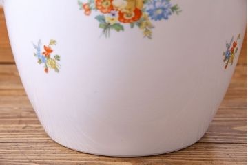 アンティーク雑貨　オールドノリタケ(日陶)　色絵　草花　上品な雰囲気漂う壱型火鉢(手あぶり、鉢カバー、傘立て)(2)