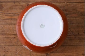 アンティーク雑貨　ノリタケ(日陶)　鮮やかな朱色が見事な壱型火鉢(手あぶり、鉢カバー、傘立て)(2)