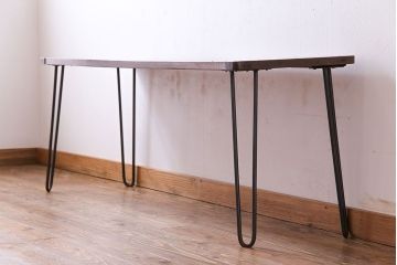アンティーク家具　和製アンティーク　古材の質感が味わい深い鉄脚テーブル(作業台、アイアンテーブル、ディスプレイ台、飾り台)(R-027767)
