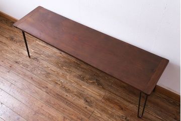 アンティーク家具　和製アンティーク　古材の質感が味わい深い鉄脚テーブル(作業台、アイアンテーブル、ディスプレイ台、飾り台)(R-027767)