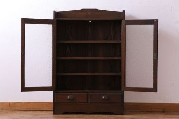 アンティーク家具　大正ロマン　人気のダイヤガラス!象嵌の入ったブックケース(本棚、本箱、キャビネット)
