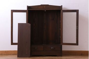 アンティーク家具　大正ロマン　人気のダイヤガラス!象嵌の入ったブックケース(本棚、本箱、キャビネット)