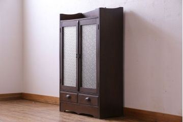 アンティーク家具　大正ロマン　人気のダイヤガラス!象嵌の入ったブックケース(本棚、本箱、キャビネット)