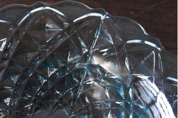 アンティーク雑貨　昭和レトロ　淡いブルーの爽やかなガラス深皿(大皿、鉢)