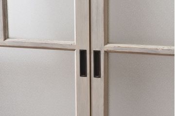 ペイント家具　色ガラス入り　ナチュラルな雰囲気漂うガラス戸(引き戸、建具)2枚セット