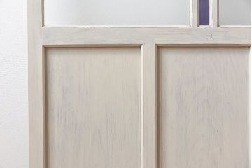 ペイント家具　色ガラス入り　ナチュラルな雰囲気漂うガラス戸(引き戸、建具)2枚セット