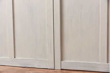 ペイント家具　色ガラス入り　ナチュラルな雰囲気漂うガラス戸(引き戸、建具)2枚セット