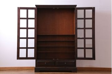 中古　美品　北海道民芸家具　落ち着いた色味のブックケース(本箱、収納棚、戸棚)(定価41万円)(2)