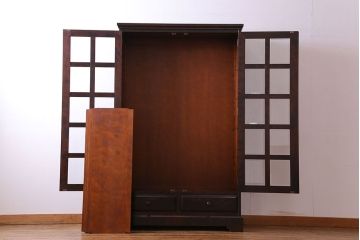 中古　美品　北海道民芸家具　落ち着いた色味のブックケース(本箱、収納棚、戸棚)(定価41万円)(2)