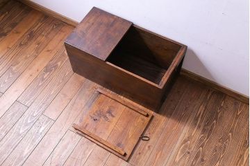 アンティーク雑貨　大正〜昭和初期　松材　落ち着いた色合いのシンプルな木箱(収納ケース、道具箱、ブランケットボックス)