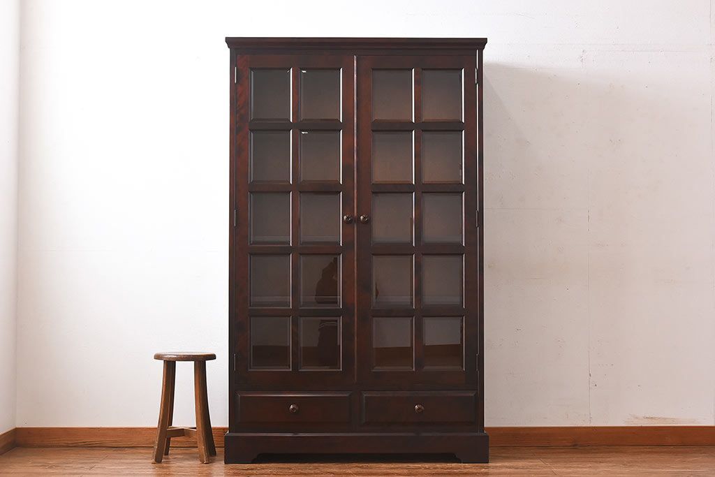 中古　北海道民芸家具　落ち着いた色味のブックケース(本箱、収納棚、戸棚)(定価41万円)(3)