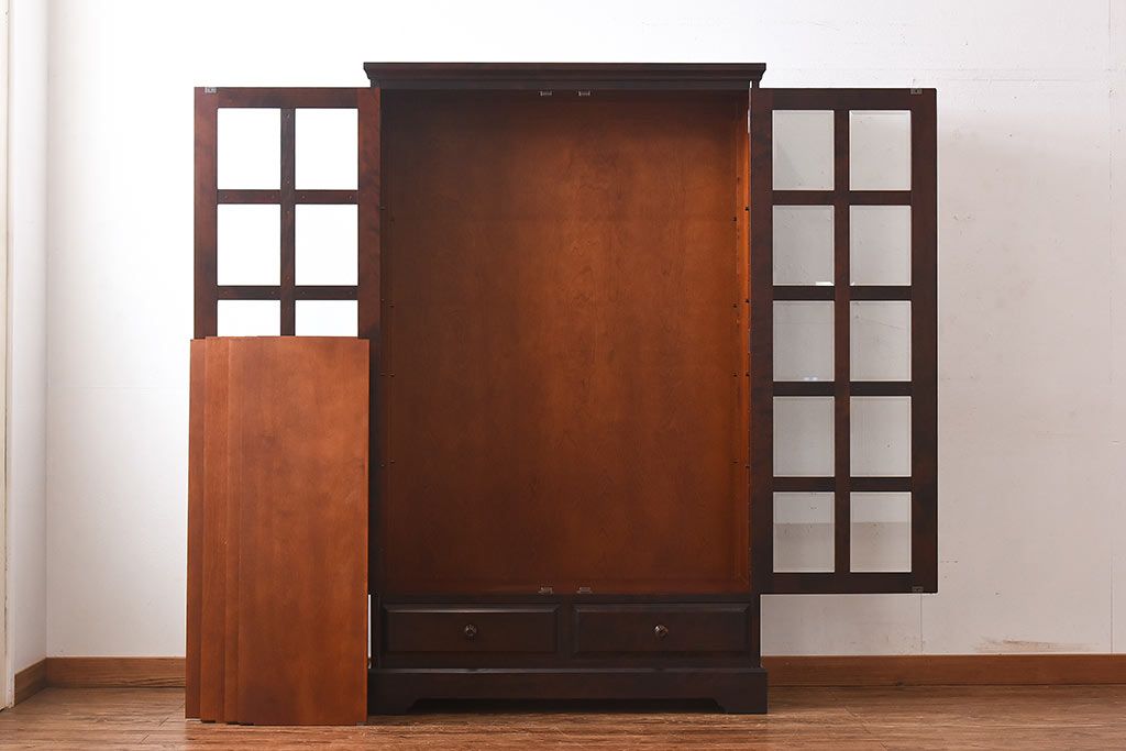 中古　北海道民芸家具　落ち着いた色味のブックケース(本箱、収納棚、戸棚)(定価41万円)(3)