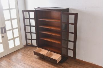 中古　北海道民芸家具　落ち着いた色味のブックケース(本箱、収納棚、戸棚)(定価41万円)(3)