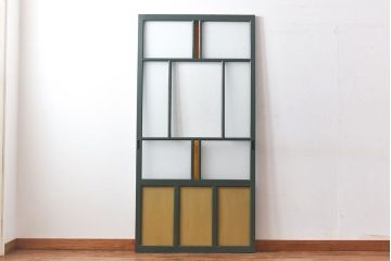 ペイント家具　色ガラス入り　レトロなカラーがおしゃれなガラス戸1枚(引き戸、建具)