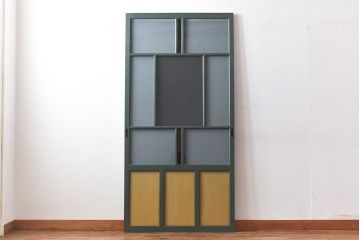 ペイント家具　色ガラス入り　レトロなカラーがおしゃれなガラス戸1枚(引き戸、建具)