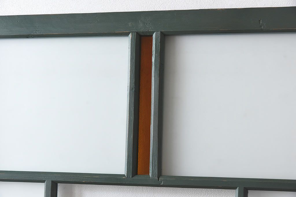 ペイント家具　色ガラス入り　レトロなカラーがおしゃれなガラス戸1枚(引き戸、建具)